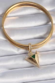 Pirinç Gold Renk Zirkon Taşlı 3D Üçgen Model Ajda Charm - TJ-BC1002 - 2