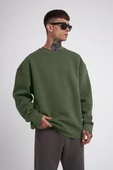 Unisex Biskilet Yaka  SweatShirt - Haki - 1
