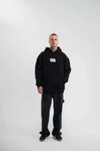 Unisex Kapşonlu Uzun Kol Patchli Nakışlı SweatShirt  - Siyah - 3
