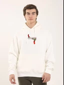 Unisex Baskılı Oversize Kapüşonlu Sweatshirt - Beyaz - 1
