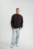 POLIZEI  Bisiklet Yaka Yıkamalı SweatShirt - Kahve - 4