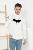 Unisex Yarım Boğazlı Baskılı Dokuma Triko - Beyaz - 1