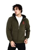Unisex Baskılı Tam Fermuarlı Kapşonlu SweatShirt - Haki - 1