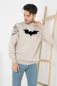 Unisex Yarım Boğazlı Baskılı Dokuma Triko -Bej - 1