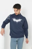 Unisex Yarım Boğazlı Baskılı Dokuma Triko -Indigo - 1