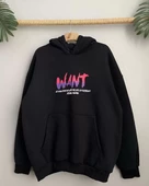 Baskılı  Kapüşonlu Oversize Sweatshirt - Siyah - 3