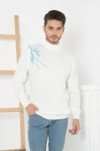 Unisex Yarım Boğazlı Baskılı Dokuma Triko - Beyaz - 1