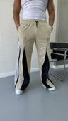 Unisex Fermuarlı Şeritli Buggy Pantolon - Bej - 1