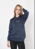 Unisex Bisiklet Yaka Baskılı Dokuma Triko - Indigo - 1