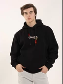 Unisex Baskılı Oversize  Kapüşonlu Sweatshirt - Siyah - 1