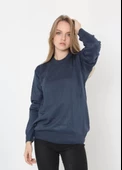 Unisex Uzun Kol Biskilet Yaka Dokuma Triko - Lacivert - 1