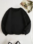 Biskilet Yaka Basic SweatShirt - Siyah - 1