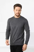 Unisex  Biskilet Yaka Dokuma Triko - Füme - 1