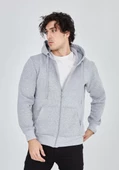 Unisex Tam Fermuarlı Kapşonlu  SweatShirt - Gri - 4