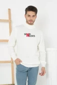 Unisex Yarım Boğazlı Baskılı Dokuma Triko - Beyaz - 1