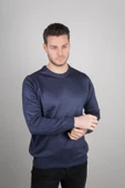 Unisex  Biskilet Yaka Dokuma Triko - Indigo - 2