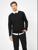 Unisex  Biskilet Yaka Dokuma Triko - Siyah - 6