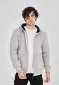 Unisex Tam Fermuarlı Kapşonlu  SweatShirt - Boyalı Gri - 3