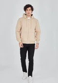 Unisex Tam Fermuarlı Kapşonlu  SweatShirt - Bej - 1