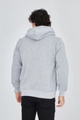 Unisex Tam Fermuarlı Kapşonlu  SweatShirt - Gri - 3