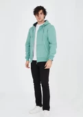 Unisex Tam Fermuarlı Kapşonlu  SweatShirt - Mint Yeşili - 1