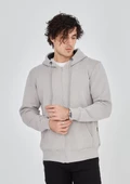 Unisex Tam Fermuarlı Kapşonlu  SweatShirt - Boyalı Gri - 1