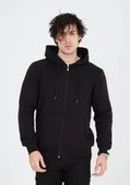Unisex Tam Fermuarlı Kapşonlu  SweatShirt - Siyah - 7