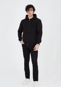 Unisex Tam Fermuarlı Kapşonlu  SweatShirt - Siyah - 3