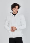 Unisex Tam Fermuarlı Kapşonlu  SweatShirt - Beyaz - 1
