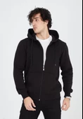 Unisex Tam Fermuarlı Kapşonlu  SweatShirt - Siyah - 8