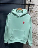 Unisex Kapşonlu Baskılı Sweetshirt - Mint Yeşili - 1