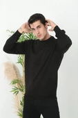 Unisex  Biskilet Yaka Dokuma Triko - Siyah - 5