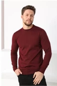 Unisex Biskilet Yaka Dokuma Triko - Bordo - 1