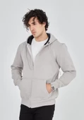Unisex Tam Fermuarlı Kapşonlu  SweatShirt - Boyalı Gri - 5
