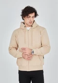 Unisex Tam Fermuarlı Kapşonlu  SweatShirt - Bej - 3