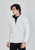 Unisex Tam Fermuarlı Kapşonlu  SweatShirt - Beyaz - 5