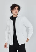 Unisex Tam Fermuarlı Kapşonlu  SweatShirt - Beyaz - 3