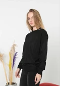 Unisex Uzun Kol Biskilet Yaka Dokuma Triko - Siyah - 4