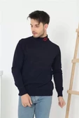 Unisex Yarım Boğazlı Baskılı Dokuma Triko - Lacivert - 1