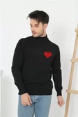 Unisex Yarım Boğazlı Baskılı Dokuma Triko - Siyah - 3