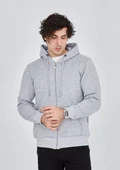 Unisex Tam Fermuarlı Kapşonlu  SweatShirt - Gri - 2