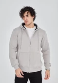 Unisex Tam Fermuarlı Kapşonlu  SweatShirt - Boyalı Gri - 2