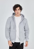 Unisex Tam Fermuarlı Kapşonlu  SweatShirt - Gri - 1