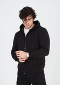 Unisex Tam Fermuarlı Kapşonlu  SweatShirt - Siyah - 1