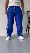 Unisex Boru Paça Yandan Fermuarlı Paraşüt Pantolon - Mavi - 2