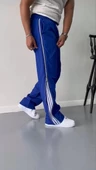 Unisex Boru Paça Yandan Fermuarlı Paraşüt Pantolon - Mavi - 4