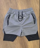 İç Cepli Sporcu Alt Taytlı Şort - GRİ - 3