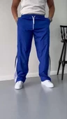 Unisex Boru Paça Yandan Fermuarlı Paraşüt Pantolon - Mavi - 5