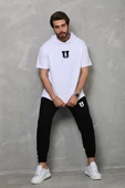 Unisex Kapşonlu Oversize T-Shirt Takım - Beyaz - 1