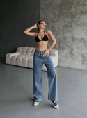 Kadın Palazzo Jeans Pantolon - Mavi - 3